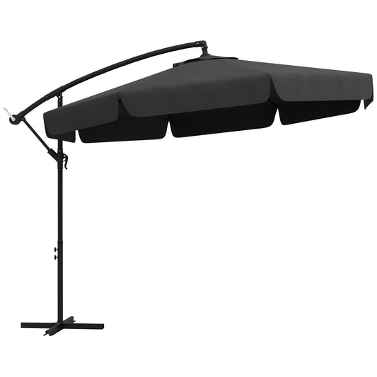 11 FT Cantilever Patio Umbrella Offset Parasol with Cross Base and 8 Ribs for Garden, Black