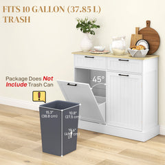 Hidden Garbage Bin Cabinet, Tilt Out Trash Cabinet w/ 2 Drawers, Freestanding Kitchen Island for Laundry, Black