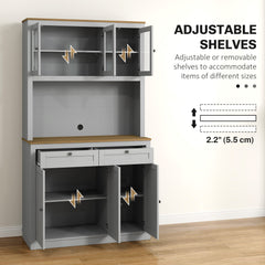 71" Pantry Cabinet with Microwave Space, Buffet with Hutch, 2 Drawers, Adjustable Shelves and Glass Doors, Blue