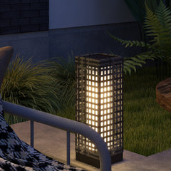 Wicker Solar Outdoor Lamp, Decorative Floor Lamp with Auto On/Off LED Lights, IP44 for Patio, Porch, Pathway, Grey