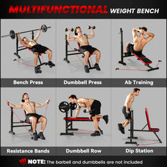 Adjustable Weight Bench with Squat Rack, Incline Flat Bench Press with Barbell Rack for Home Gym, 660 lbs Capacity