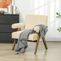 Cashmere Accent Chair Armchair with Wide Seat and Soft Padded Armrests for Reading, Bedroom, Cream White