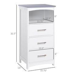 Small Bathroom Storage Cabinet, Floor Cabinet with 3 Drawers and Open Component, Narrow Bathroom Cabinet, White
