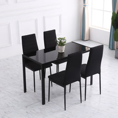 Modern Dining Chairs High Back Upholstered Linen Fabric with Metal Legs for Kitchen Black