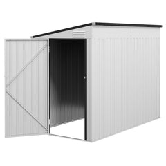 4' x 8' Outdoor Storage Shed Lean to Shed Outdoor Metal Tool Shed with Lockable Door and Air Vents, Light Grey