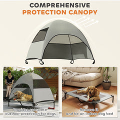 Elevated Dog Bed with Canopy Raised Dog Bed Washable Mesh Steel Frame 41.7" x 29.9" x 39" Coffee