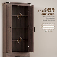 67" Tall Kitchen Pantry Storage Cabinet, Kitchen Pantry Cabinet with Doors, Drawers and Adjustable Shelves, Black
