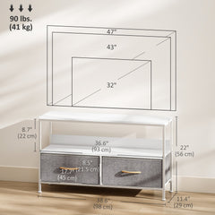 TV Stand with Charging Station, TV Table with 2 Foldable Linen Drawers and Open Shelf for 47 Inch Television, Black