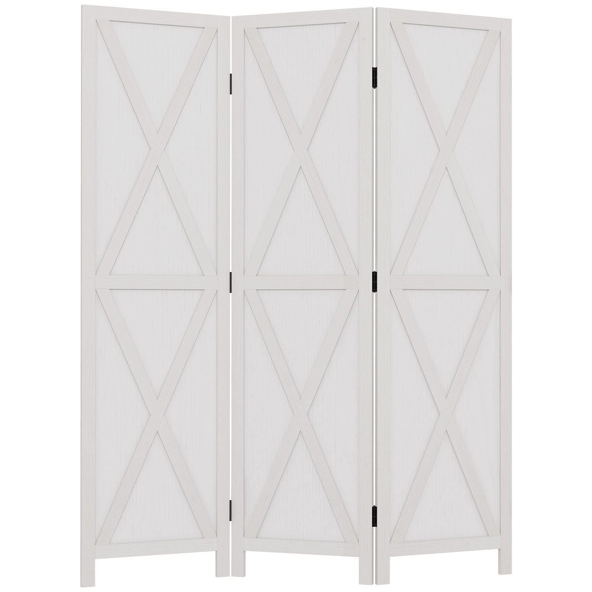 4-panel Wall Partition Farmhouse Room Separator with Foldable Design Wooden Frame 5.6FT, Walnut