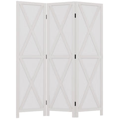 4-panel Wall Partition Farmhouse Room Separator with Foldable Design Wooden Frame 5.6FT, Walnut