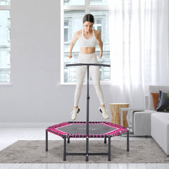 48" Adult Hexagon Rebounder Trampoline Fitness Bungee Jumping Cardio Trainer Outdoor Bouncer Jumper Adjustable Bar Pink