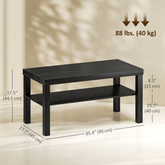2 Tier Coffee Table with Storage Shelf, Rectangular Center Table for Living Room, Home Office Furniture Walnut