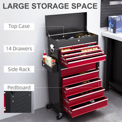 14 Drawer Rolling Tool Chest, Lockable Tool Storage Cabinet with Detachable Top Toolbox, Protective Liner, Black