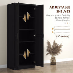 63" Kitchen Storage Cabinet, 5-tier Pantry Cabinet with Doors and Adjustable Shelves for Dining Room, Black