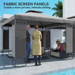 10 x 10 FT Canopy Gazebo, Double Roof Patio Gazebo with Screen Panels and Metal Frame for Deck, Backyard, Khaki