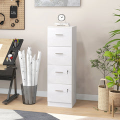 Vertical Filing Cabinet with Lock, 4 Drawer File Cabinet with Adjustable Hanging Bar for A4 and Letter Size, White