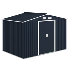9.1'x6.4'x6.3' Garden Storage Shed w/ Foundation Kit Metal Tool Storage House w/ Double Doors Dark Grey