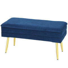 39" Storage Ottoman, Velvet End of Bed Bench with Steel Legs, Foot Stool with Storage for Bedroom, Living Room, Beige