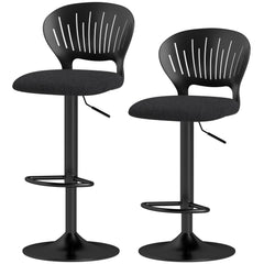 Bar Stools Set of 2, Modern Swivel Counter Height Barstools with Footrest and Hollow Backrest, Black