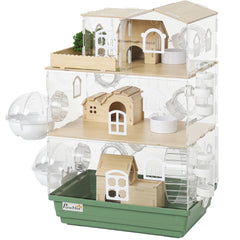 Large Hamster Cage, 3 Tiers Acrylic Hamster Habitat with Water Bottles, Running Wheel for Pet Mice, Dwarf Hamster