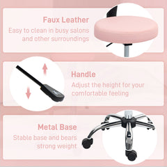 Adjustable Rolling Stool with Removable Backrest, Faux Leather Swivel Stool Chair for Salon Spa, Bar, Massage, Black