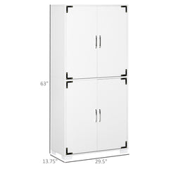 Farmhouse Kitchen Pantry Storage Cabinet with 4 Doors, Kitchen Cabinet with Shelves, White