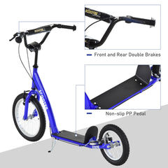 Kids Scooter with Adjustable Handlebar, Youth Kick Scooter with Dual Brakes, Inflatable Wheels, for Age 5+, Blue