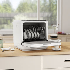 Countertop Dishwasher with Built-in 6L Water Tank, 5 Wash Programs, Touch Control, LED Display, Dual Water Supply, White