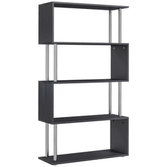 5-Tiers Geometric Wooden Bookcase S-Shaped Storage Bookshelf Display with Metal Frame for Living Room, Bedroom, Home Office, White