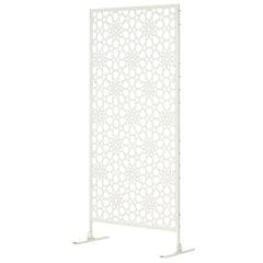 Metal Outdoor Privacy Screen, Decorative Outdoor Divider with Stand and Expansion Screws, 36.2" x 17.7" x 78", White