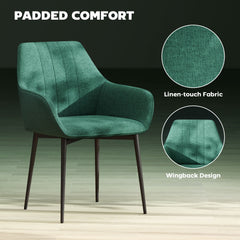 Dining Chairs Set of 2, Linen Upholstery Accent Chair with Back, Armrest, Metal Legs, Dark Grey