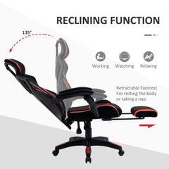 Gaming Chair, Ergonomic Computer Chair with Footrest, Headrest, Recliner Swivel Seat with Adjustable Height, Black