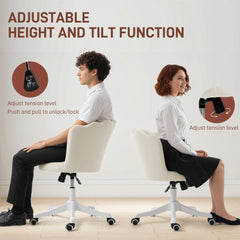 Office Chair, Armless Swivel Desk Chair with Adjustable Height, Backrest, Tilt Function for Office, Vanity, Cream