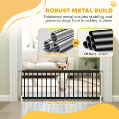 26"-37" Dog Gate, Adjustable Pet Gate, Fits 10" Tall with 2 Extension, Pressure Mount Kit for Stairs and Doorways, Black