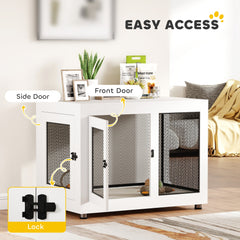Pet Crate End Table with Water-resistant Cushion or Large Medium Dogs, Black