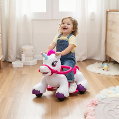 12V Unicorn Ride on Toy, Battery Powered Kids Electric Ride on Horse with Carrot Toy, Comb, Animal Sounds