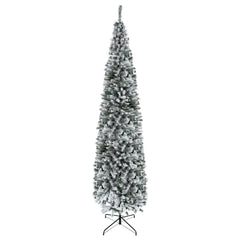 6ft Flocked Christmas Tree, Pencil Christmas Tree with Realistic Branch Tips, Folding Metal Stand, Green