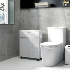 Bathroom Storage Cabinet, Bathroom Cabinet with 4 Rolling Wheels and Paper Holes, 20.5" x 6.75" x 26.5", White