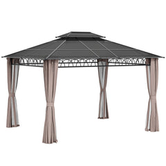 10' x 10' Outdoor Hardtop Gazebo Canopy w/ Double PC Roof, Steel Frame, Nettings, Curtains for Garden Lawn Deck, Black