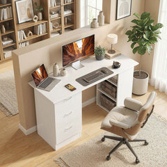 Computer Desk, 47" Writing Table with 3-Tier Shelves and 3 Reversible Drawers for Home Office, Bedroom, Black