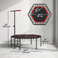 45" Rebounder Trampoline for Adult, Quiet Bungee Rebounder with LED Lights and Adjustable Handle, Red