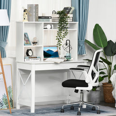 Computer Desk with Hutch, Home Office Table with Storage Shelves and Open Compartments for Writing, Work, Brown