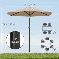 Patio Sun Umbrella, Outdoor Parasol with 6 Ribs, Khaki