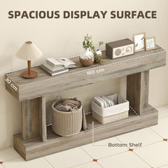 63 Inch Long Console Table, Vintage Narrow Entryway Table with Storage Shelf for Living Room and Hallway, Dark Brown