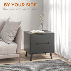 Nightstand, Bedside Table with 2 Drawers, Modern Side End Table with Solid Wood Legs for Bedroom, White