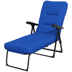 Outdoor Lounge Chair with Padded Cushion, Folding Reclining Patio Garden Chair with Recline Back, Footrest, for Poolside, Patio, Blue