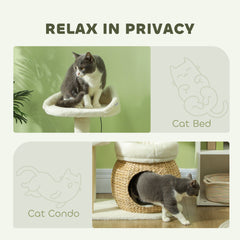 31" Cat Tree Tower with Scratching Posts, Cat Condo, Beds, Platform, Toy Ball, for Indoor Cats, Cream White