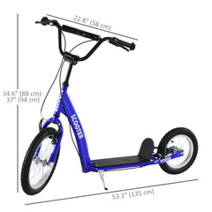 Kids Scooter with Adjustable Handlebar, Youth Kick Scooter with Dual Brakes, Inflatable Wheels, for Age 5+, Blue