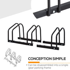3-Bike Bicycle Floor Parking Rack Cycling Storage Stand Ground Mount Garage Organizer for Indoor and Outdoor Use Black