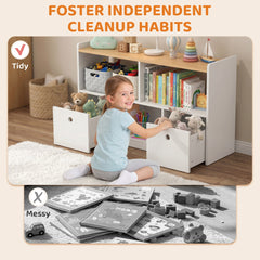 Toy Storage Organizer, Toy Organizers and Storage with 2 Movable Drawers and 3 Cubbies for Playroom, Nursery, White